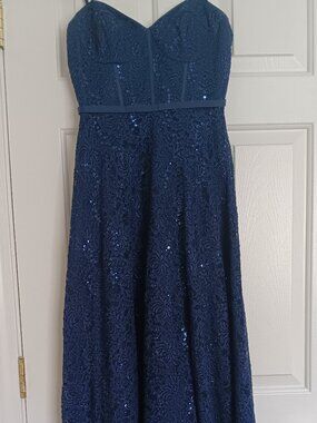 JULES & CLEO sequined navy corset style prom dress